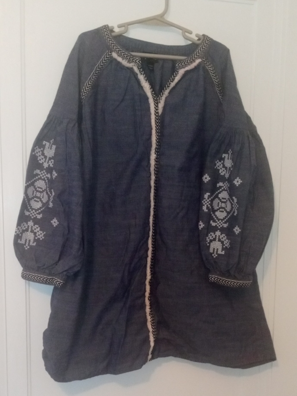 Embroidered Peasant dress - Charcoal Gray with White Detail girl 6